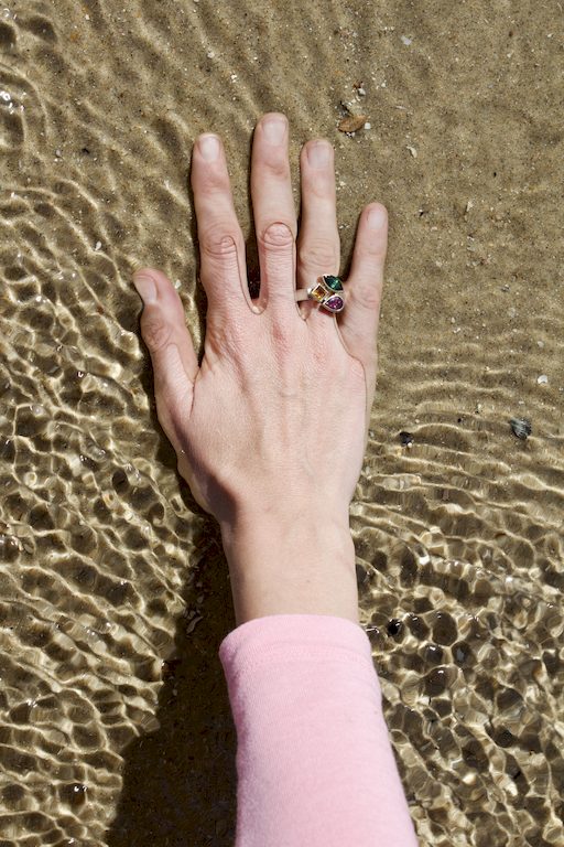 Ring Gold Silber - Turmaline grün, rot, Citrin gelb